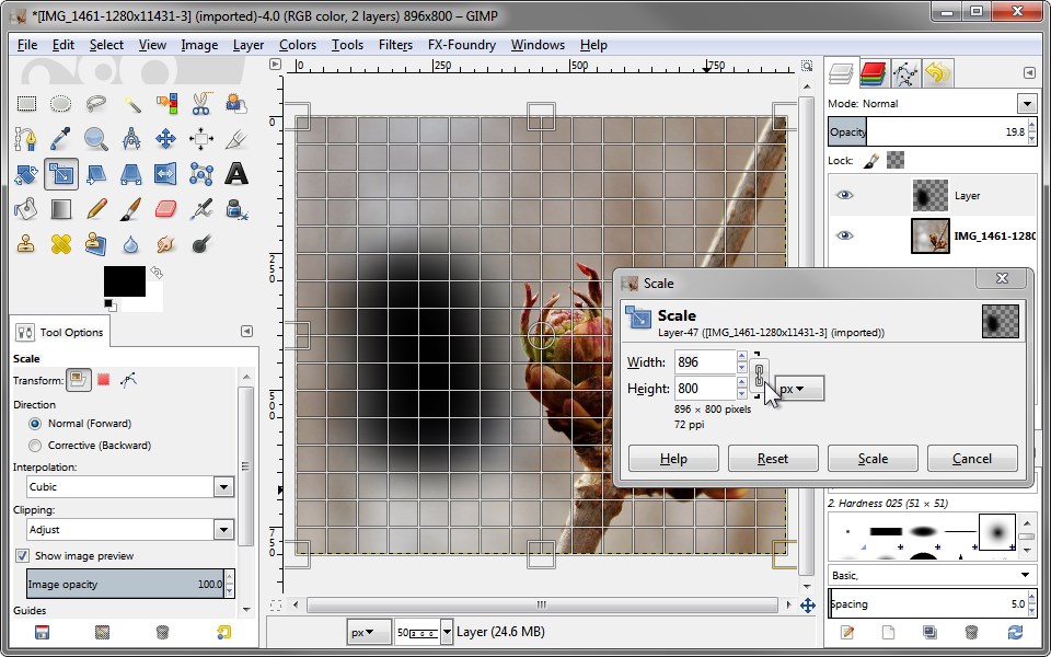 how to resize an image in gimp